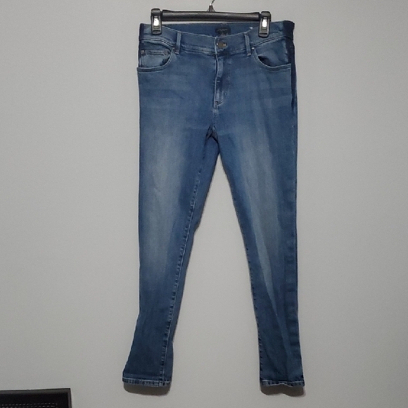 Ann Taylor Factory Two-tone jeans womens size 6 blue darker blue side stripe str - Picture 4 of 11